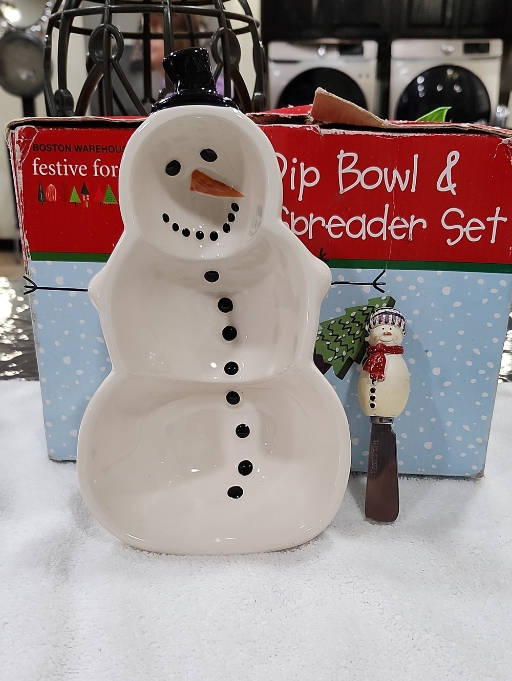 Boston Warehouse Festive Forest Snowman-shaped Dip Bowl and Spreader Set